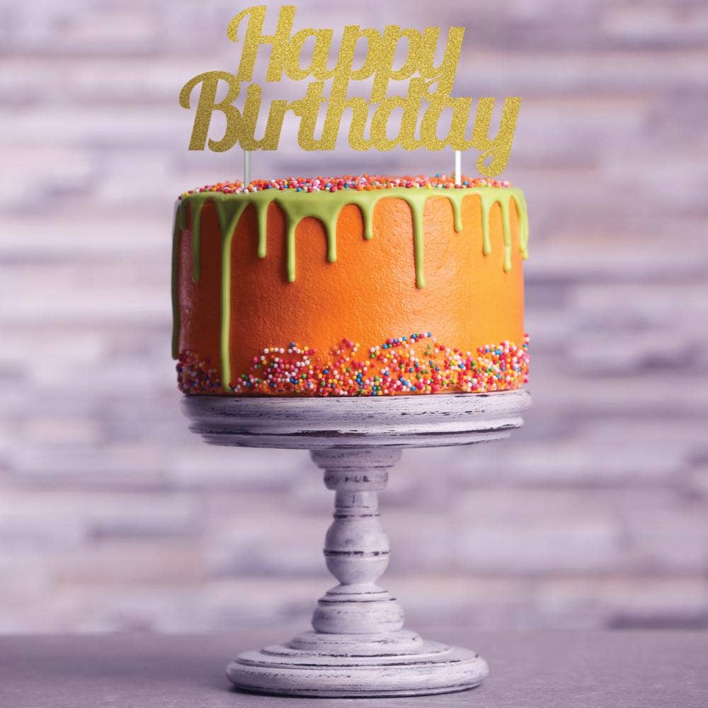 Gold Glitter Happy Birthday Cake Topper