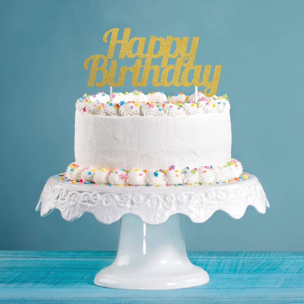 Gold Glitter Happy Birthday Cake Topper
