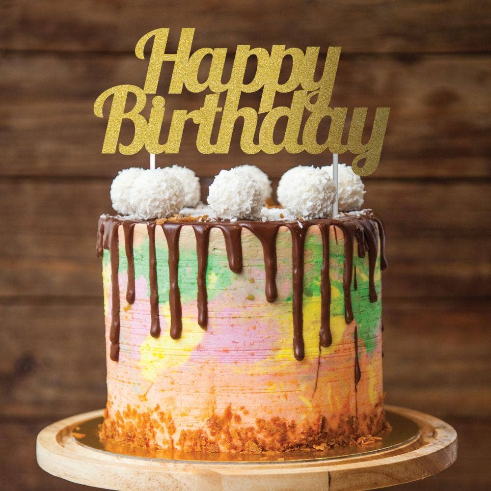 Gold Glitter Happy Birthday Cake Topper