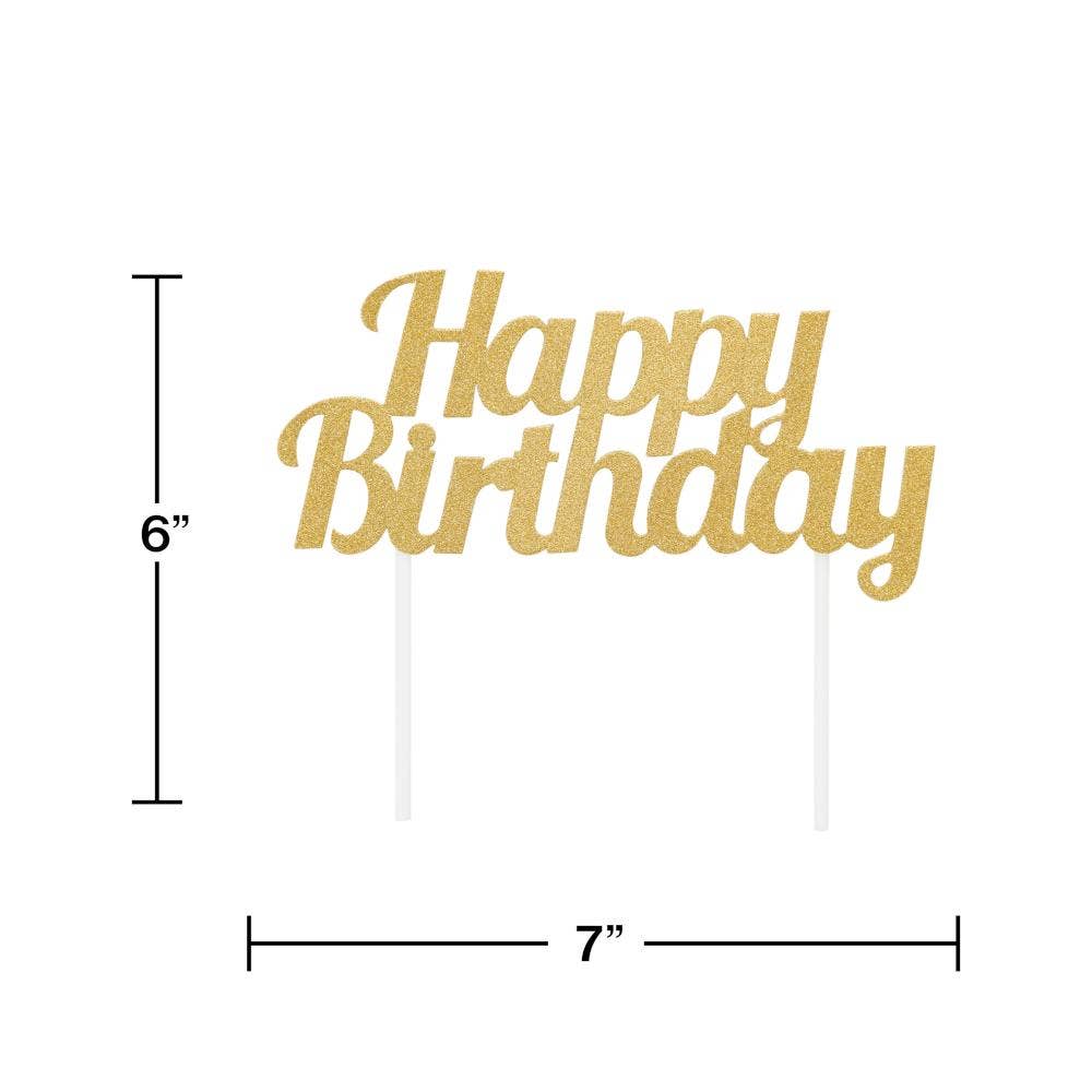 Gold Glitter Happy Birthday Cake Topper