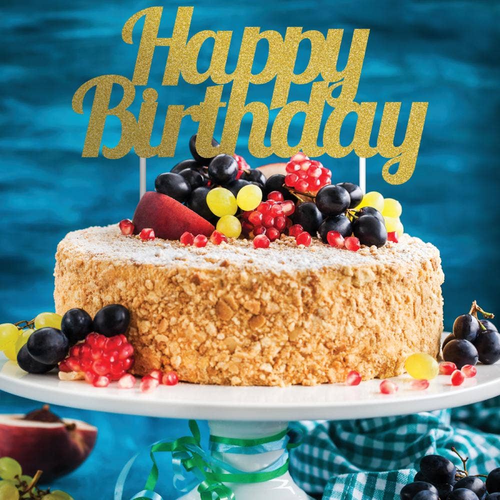 Gold Glitter Happy Birthday Cake Topper