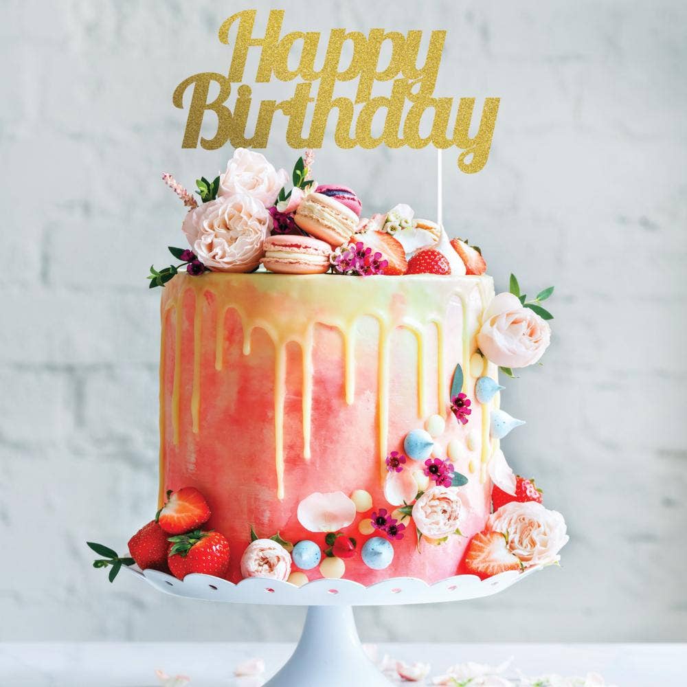 Gold Glitter Happy Birthday Cake Topper